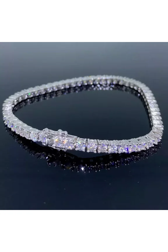 12Ct Round Cut Lab-Created Diamond Unisex Tennis Bracelet 14K White Gold Plated, 7.5 Inch, Elegant Cubic Zirconia Jewelry Gift