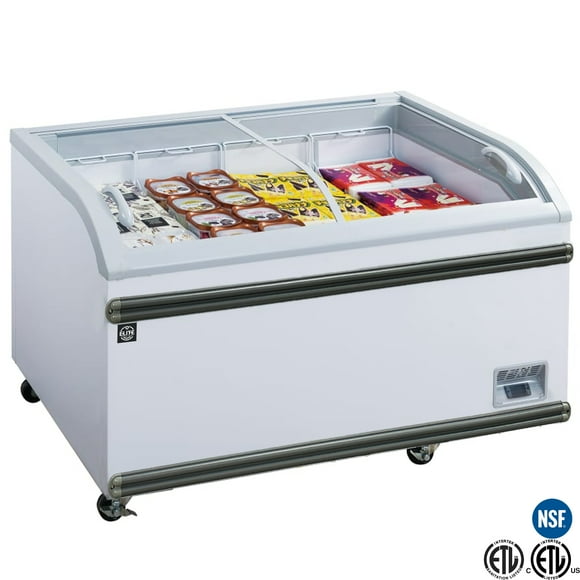 12 Cu.Ft. 56 in. Chest Freezer, Glass Sliding Door Freezer, NSF Certified, White Showcase Freezer Curved Display