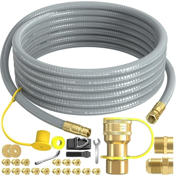 12FT 1/2" ID Natural Gas Hose with Quick Connect Fitting for BBQ, Grill, Pizza Oven, Patio Heater. for Weber, Char-Broil, Pizza Oven, Patio Heater,NG Grill and Natural Gas Conversion Kit