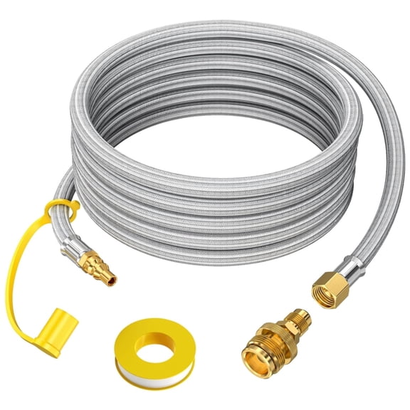 12FT 1/4'' Quick Disconnect Connect Propane Hose for RV to Grill, with Adapter Connects 1 LB Portable Appliance for Blackstone Griddle, Weber Q, Coleman Grill, Buddy Heaters and More, 3/8" Female Nut