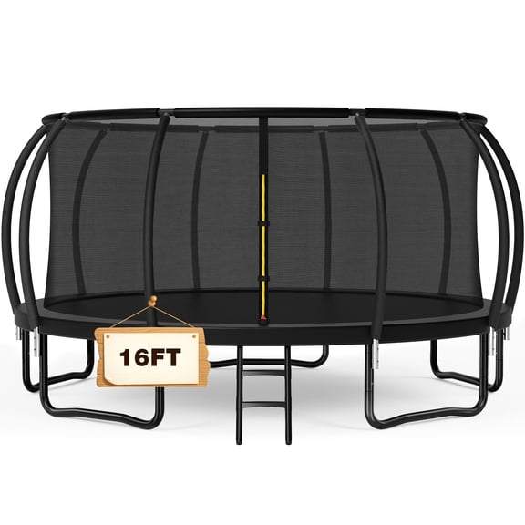 12FT 14FT 16FT Outdoor Trampoline for Kids Adults with Safety Enclosure Net and Ladder, Weatherproof Anti-Rust Backyard Recreational Trampoline