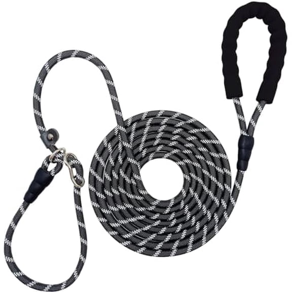 12FT 20FT Anti-Choking Long Training Lead, Reflective 3/8" Slip Lead Rope Dog Leash with Padded Handle, No Pull Leash for Medium Large Dogs (20ft, Black)
