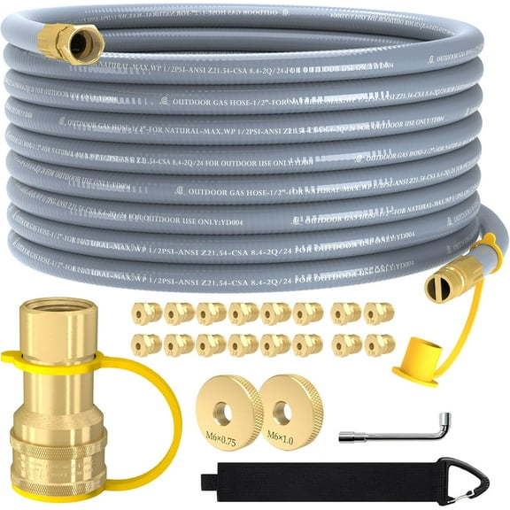 12FT 3/8" Natural Gas Hose, Low Pressure LPG Hose with Quick Connect, For 5249 Blackstone Griddle Weber, Char-Broil,Pizza Oven, Patio Heater and More NG Appliance Propane to Natural Gas Conversion Ki