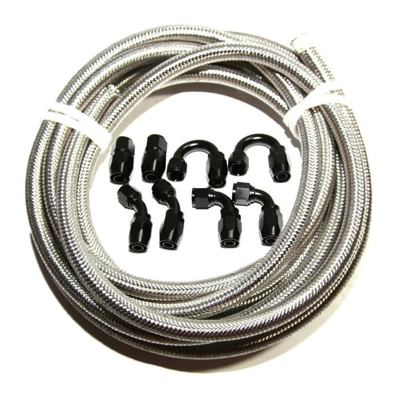12FT AN6 Stainless Steel Braided Line+8PC AN6BLACK Swivel Fitting Adapters COMBO 12FT AN6 Stainless Steel Braided Line+8PC AN6BLACK Swivel Fitting Adapters COMBO