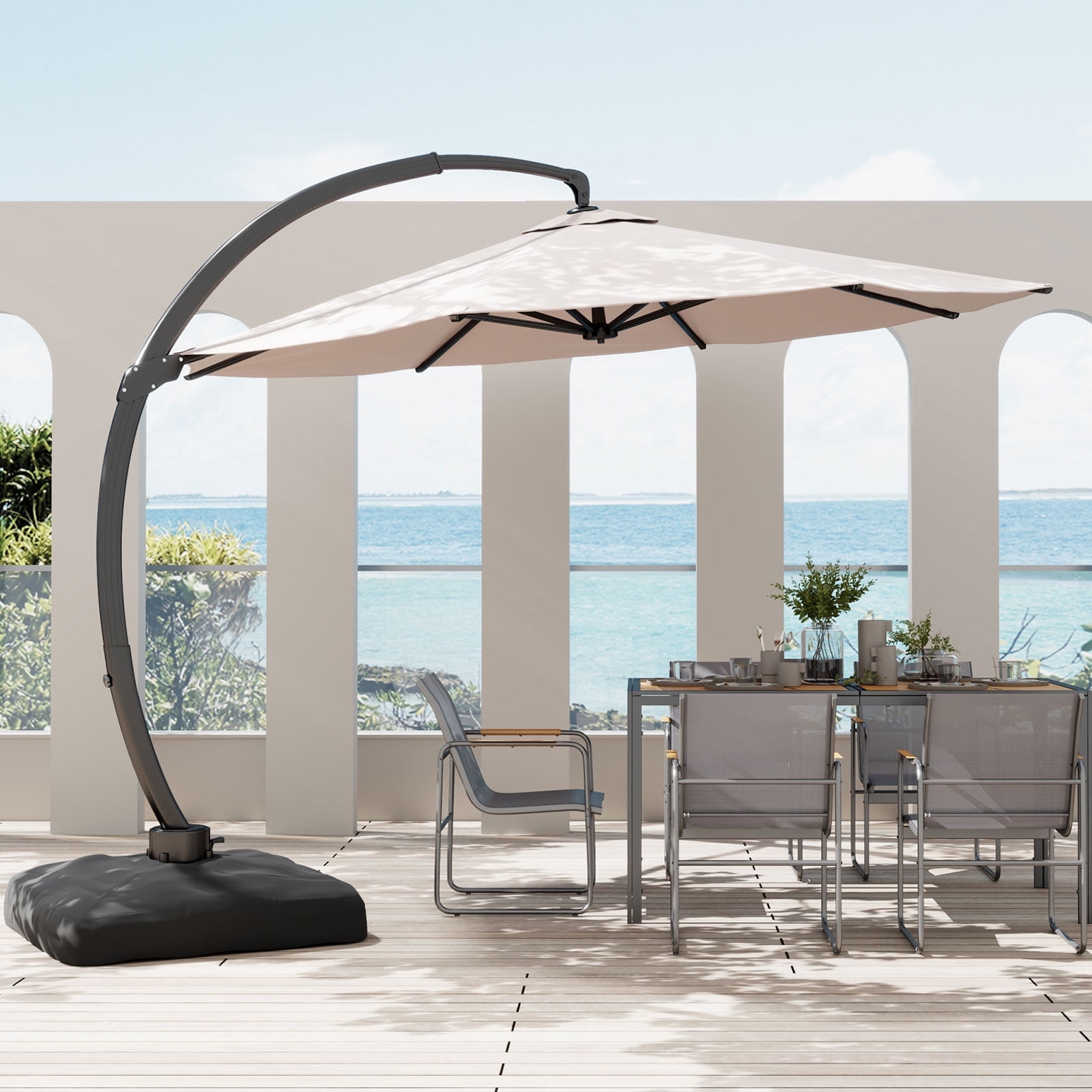 12FT Cantilever Patio Umbrella with Base Included, Large Cantilever ...