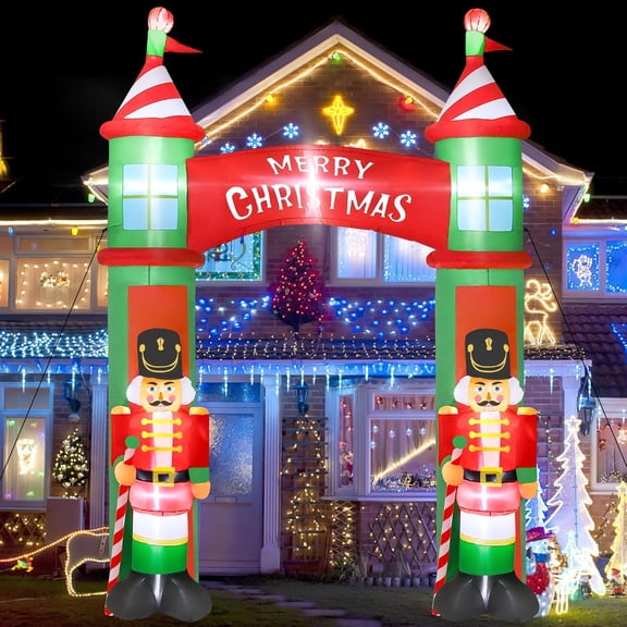 12FT Christmas Inflatables Outdoor, Lar Christmas Nutcracker Castle Inflatables Decor, Blow Up Xmas Yard Decorations with 9PCS Built-in LED, Hu Xmas Outdoor Decor for Yard Garden L n Archway