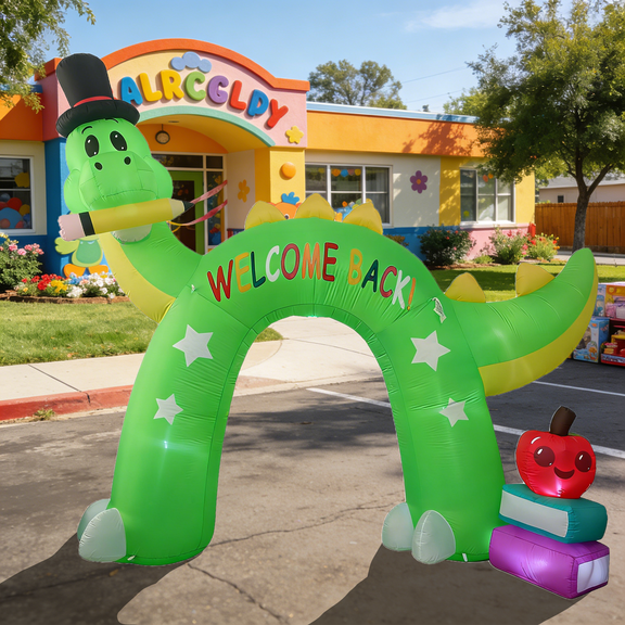 12FT Dinosaur Arch, Back to School Season Inflatable Decoration, Outdoor Decoration with LED Lights and Colorful Rotating Lights, Suitable for Indoor, Terrace, Lawn Garden and Other Locati