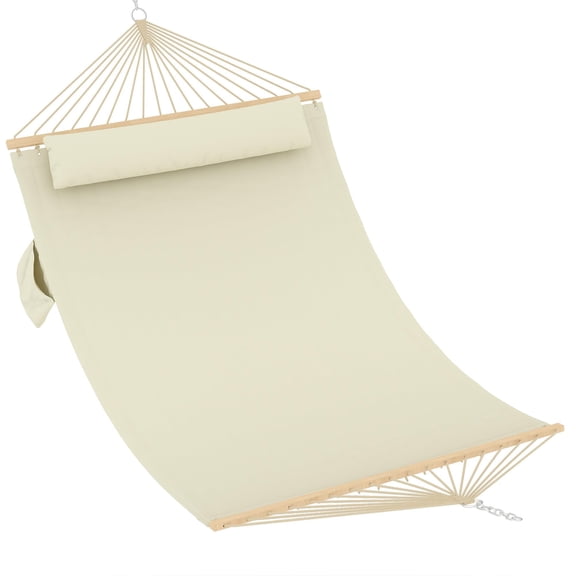 12FT Double Quilted Fabric Hammock with Spreader Bar & Detachable Pillow, 2-Person Outdoor Hammock, 450lbs Load Capacity for Patio, Backyard and Poolside Use