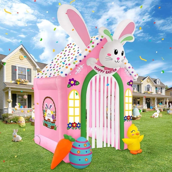 12FT Easter Inflatable Archway with LED Light, Kalolary Large Happy Easter Castle Inflatable Rabbit Blow up Tunnel Easter's Day Outdoor Yard Decoration for Holiday Party Home Lawn Family