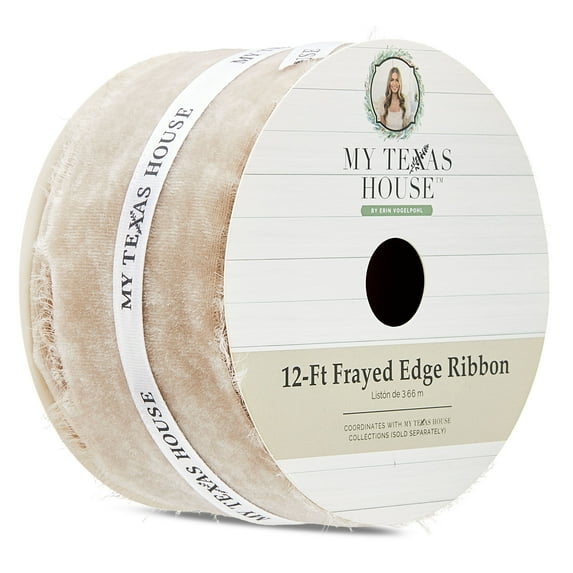 Taupe Frayed Edge Christmas Ribbon, 12', by My Texas House