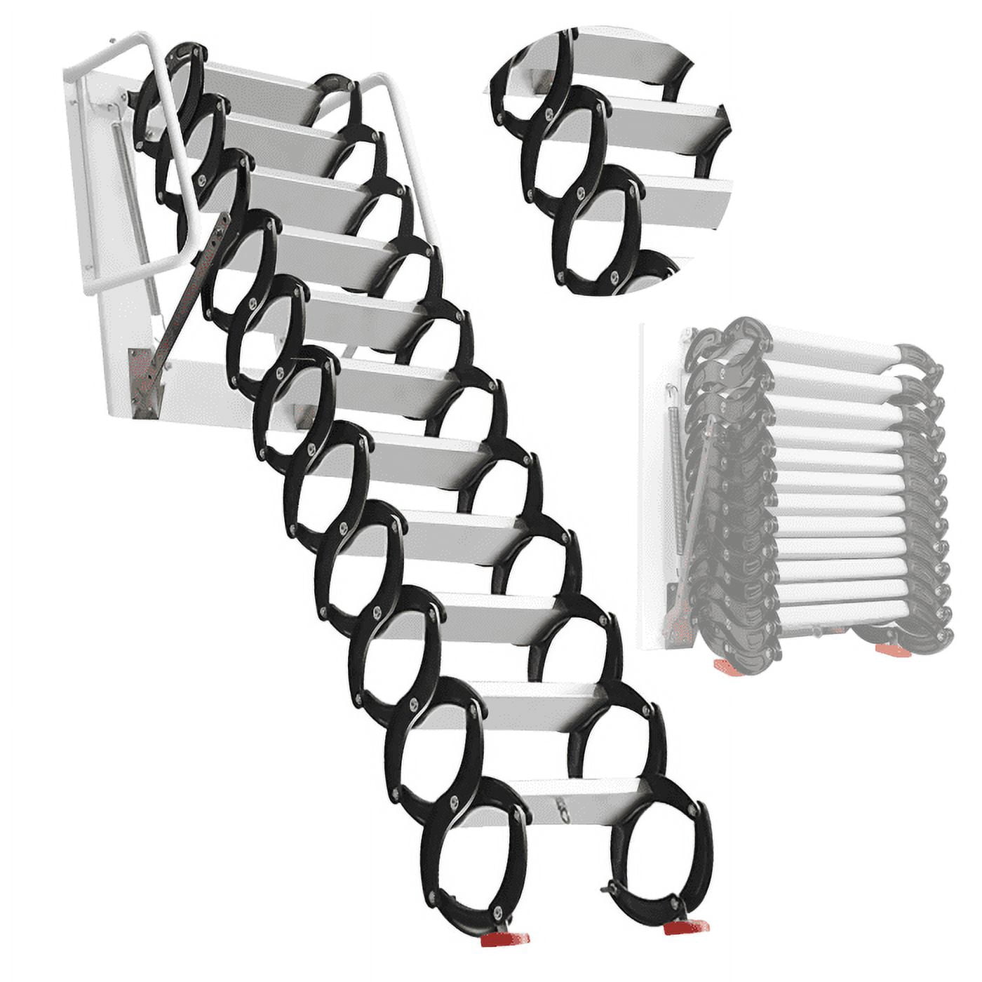 12FT Folding Loft Staircase, Chrome-Plated Rivets, S-Shaped Curves ...