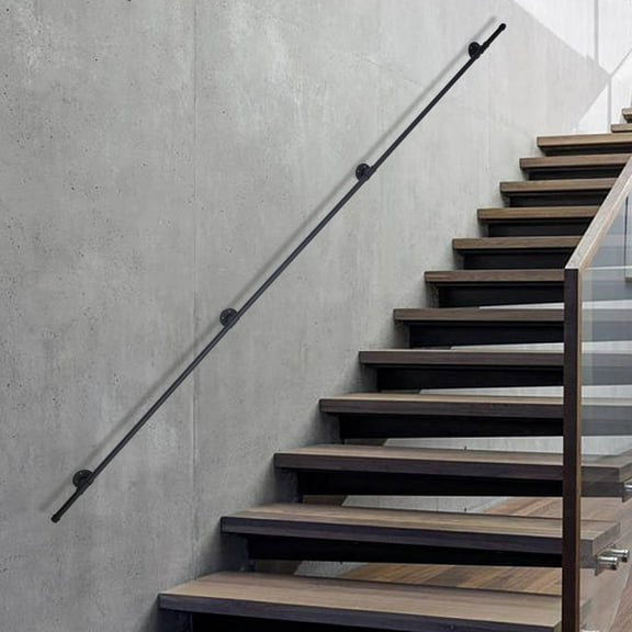 12FT Industrial-Style Handrails Industrial Pipe Staircase Railing with 4 Wall Mount Brackets Retro Handrail for Stairs Indoor Fences Hotels Loft Safety Stairs