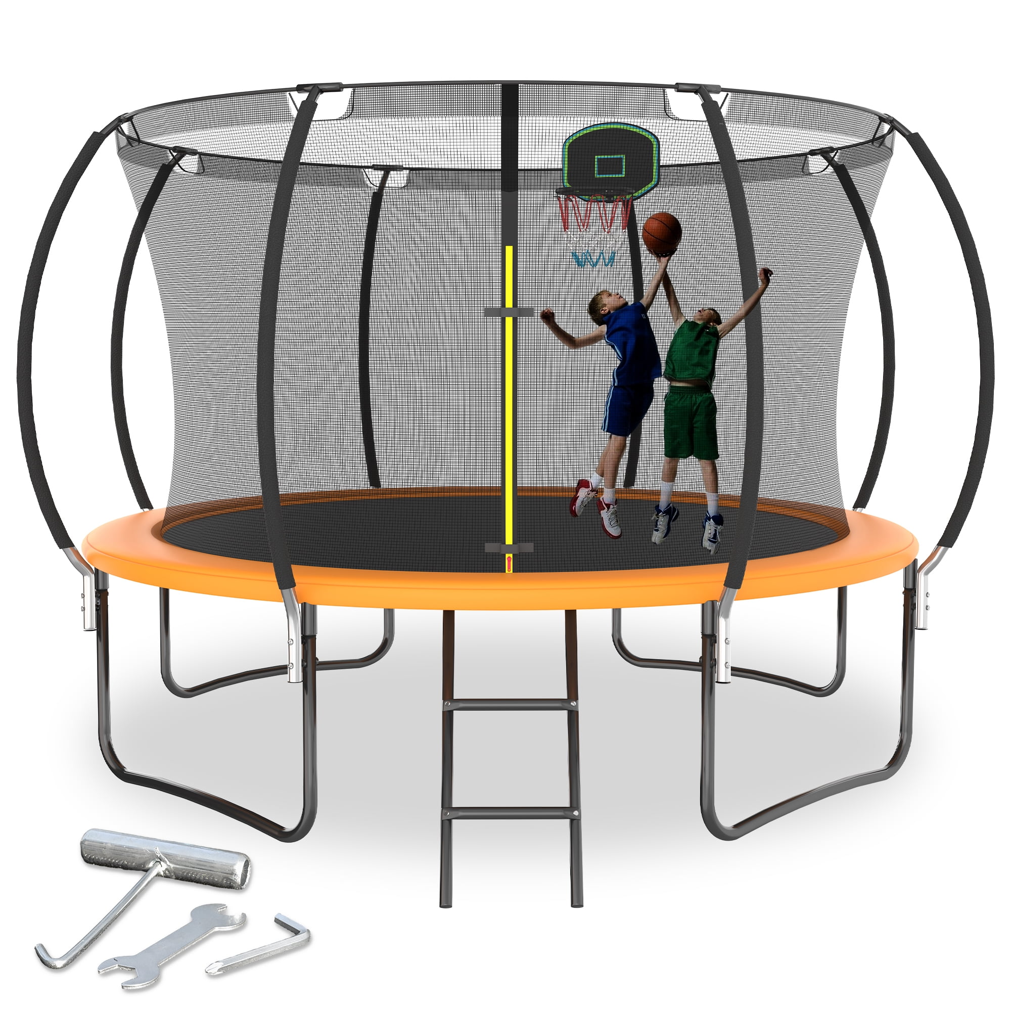 12FT Kids Adults Trampoline with Basketball Hoop, BTMWAY New Upgraded ...