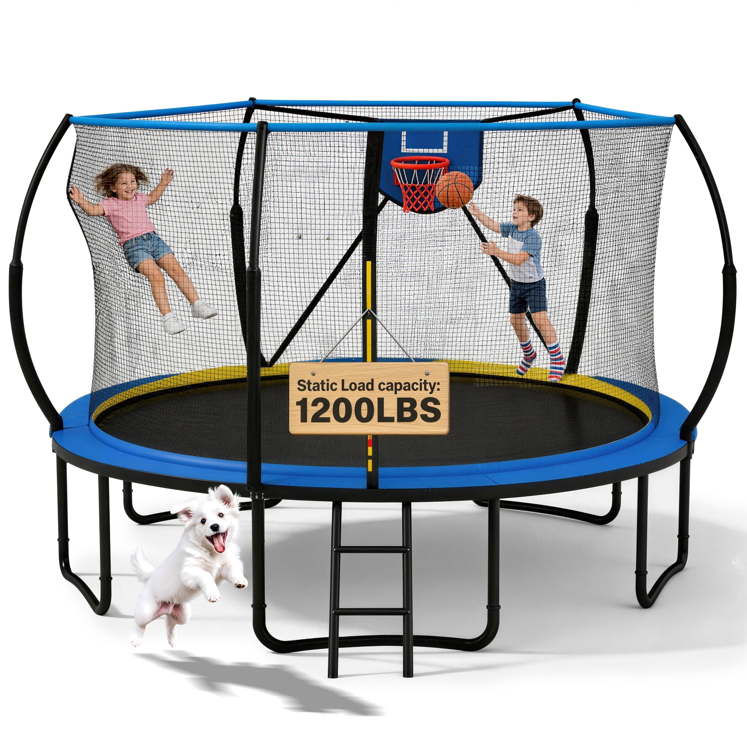 12FT Trampoline for Kids with No-gap Design, SHINPT Outdoor Trampoline with Basketball Hoop, 12FT Kids Trampoline with 1200LBS Capacity, Big Trampoline Outdoor for Backyard, Large Trampoline Outdoor