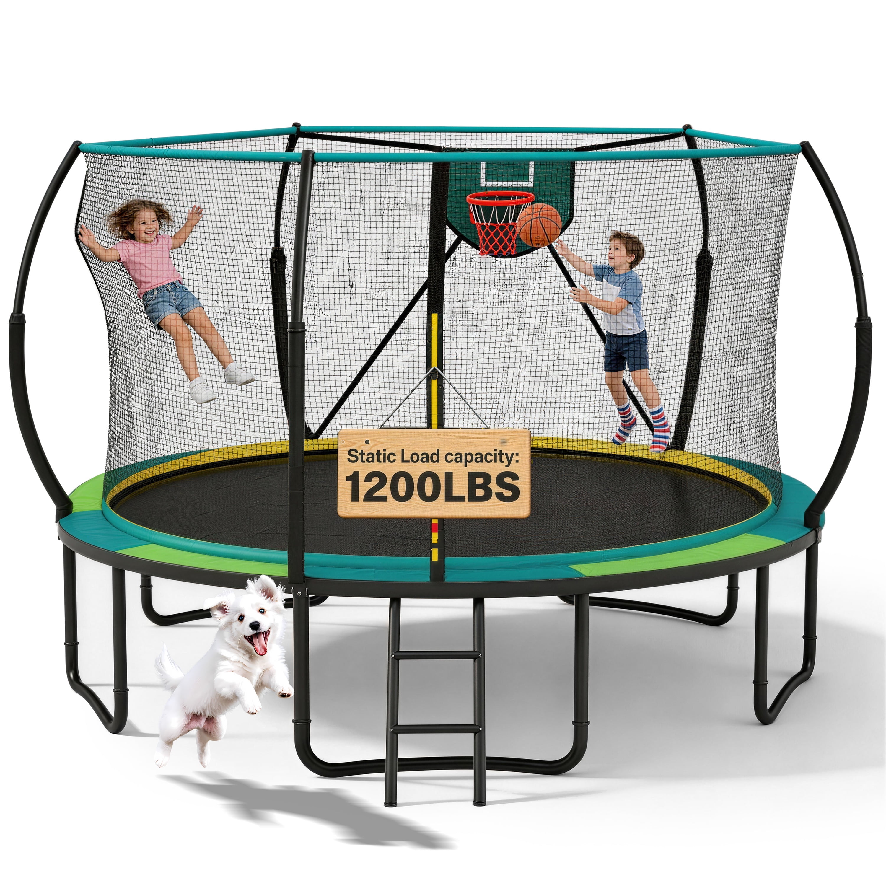 12FT Trampoline for Kids with No-gap Design, SHINPT Outdoor Trampoline with Basketball Hoop, 12FT Kids Trampoline with 1200LBS Capacity, Big Trampoline Outdoor for Backyard, Large Trampoline Outdoor
