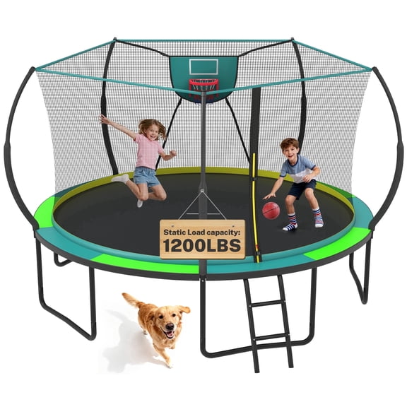 12FT Trampoline for Kids with No-gap Design, SHINPT Outdoor Trampoline with Basketball Hoop, 12FT Kids Trampoline with 1200LBS Capacity, Big Trampoline Outdoor for Backyard, Large Trampoline Outdoor