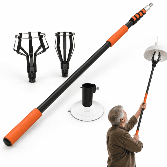 12FT Light Bulb Changer Pole for High Ceilings with Basket and Suction Cup