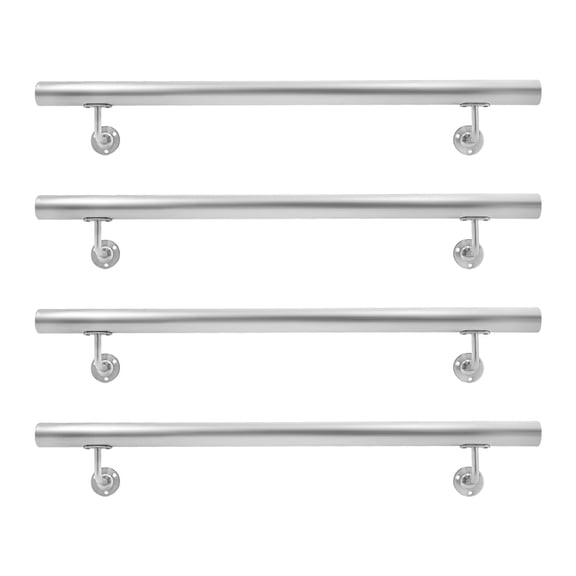 12FT Modern Stainless Steel Stair Railing Kit, Wall Mount Stair Banister Railing, Round Staircase Handrail for Indoor and Outdoor