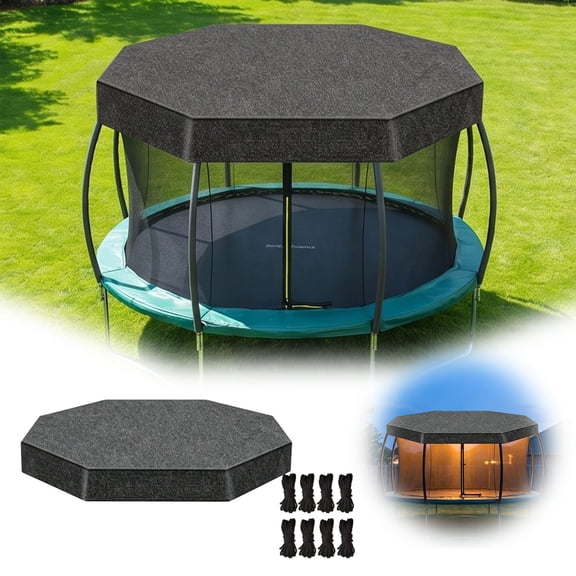 12FT Octagonal Trampoline Top Cover, Full Coverage Sun Rain Debris Proof Trampoline Roof Cover with 8 Fixing Ropes for Backyard Outdoor Kids Trampoline