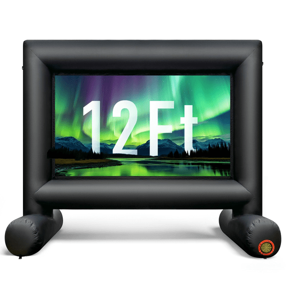 12FT Outdoor Inflatable Movie Projector Screen with Built-in Fan, Front & Rear Projection