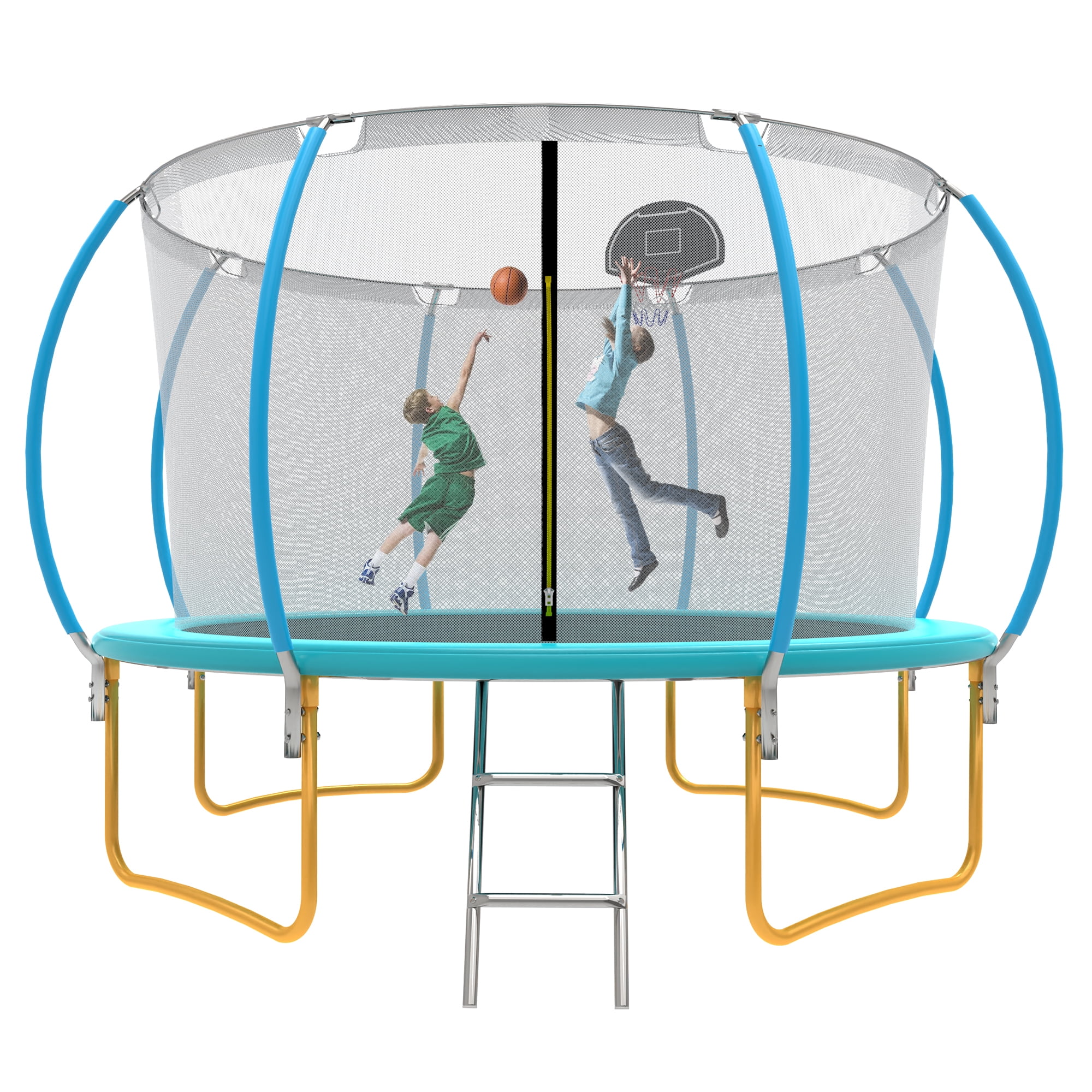 Hoop In Ladder 12FT Outdoor Trampoline with Basketball Hoop and Ladder for Kids and ...