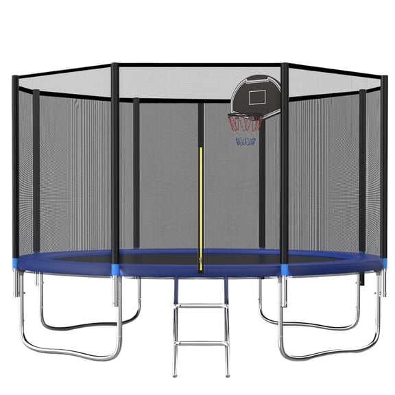 12FT Outdoor Trampoline with Basketball Hoop and Ladder for Kids and Adults,Heavy Duty Recreational Trampoline with Safety Enclosure,Anti-Rust Frame,Backyard Trampoline for Gift