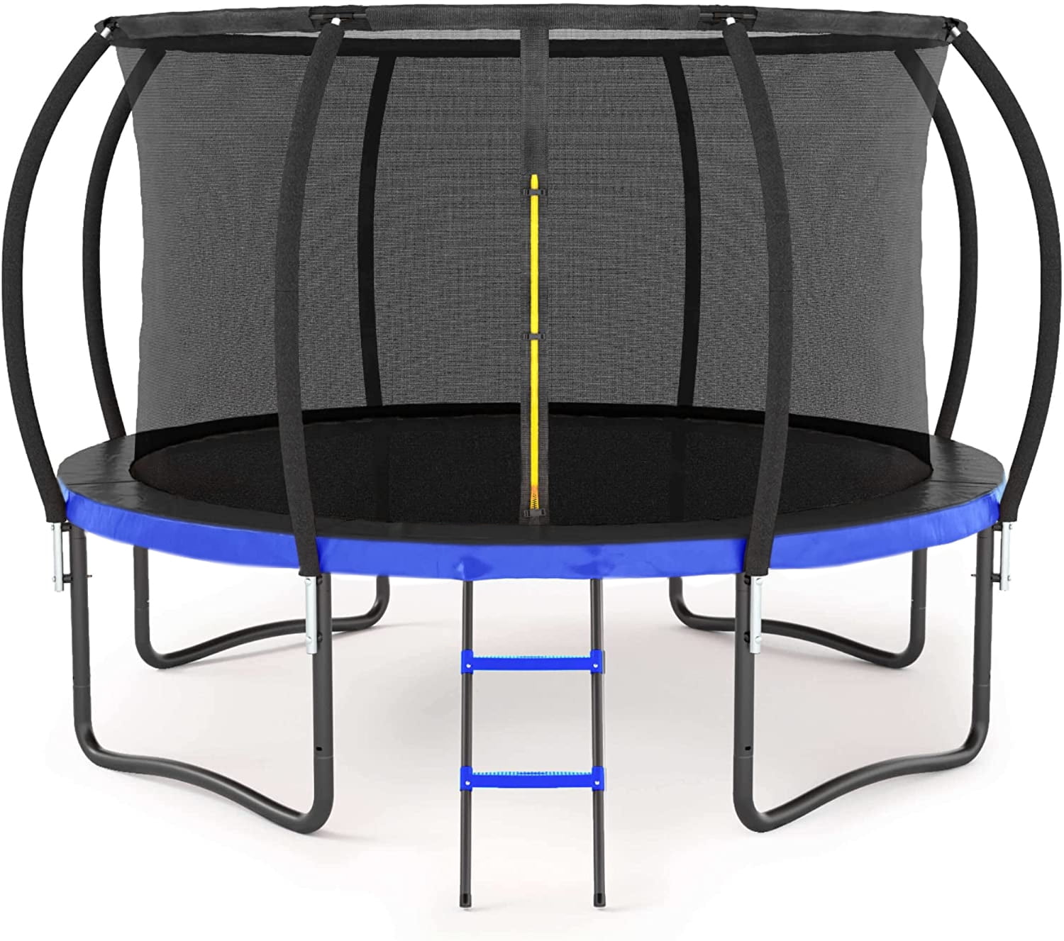 12FT Outdoor Trampoline with Inner Safety Enclosure Net, Ladder & PVC Spring Cover Padding, Blue Trampoline for Kids & Adults