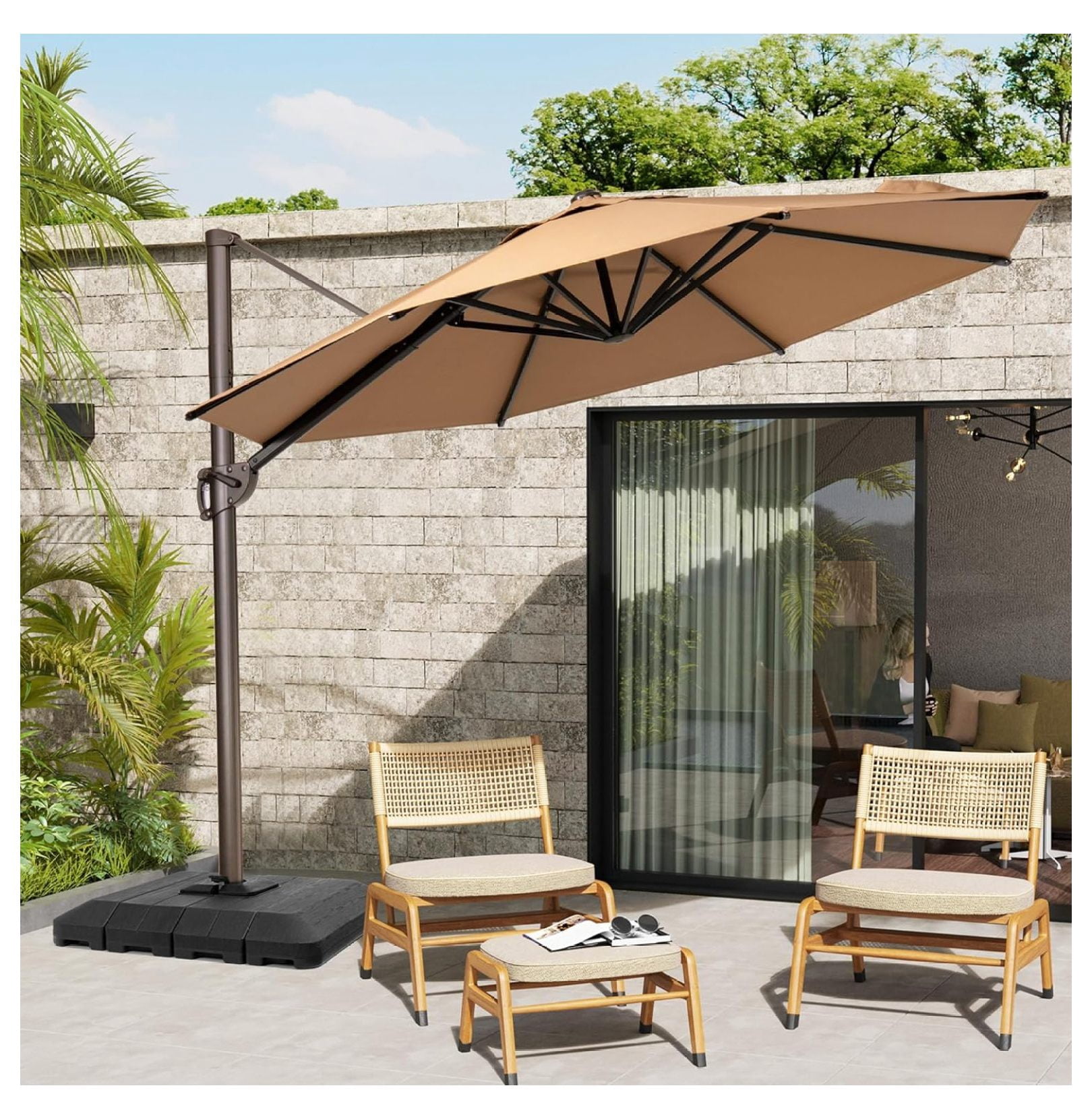 12FT Outdoor Umbrella Patio Cantilever Umbrella Round Off Umbrella and Heavy Duty Patio Umbrella ...