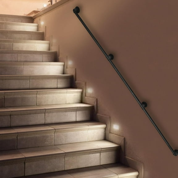 12FT Pipe Handrail, Black Staircase Handrail Galvanized Pipe Staircase Handrail Porch Railing with Wall Mounted for Indoor Stairs Door Handle (3 Section)