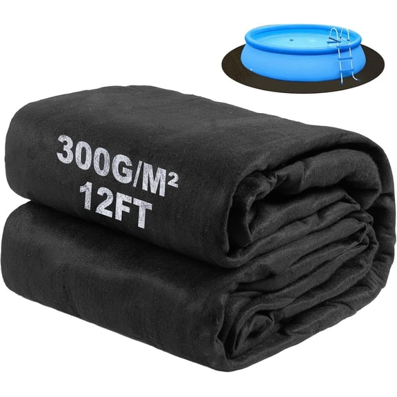 12FT Pool Pads for Above Ground Pool - Pad, 300G/M2 Heavy Duty Geotextile Material, Round Liner Pad, Puncture Resistant, Extend Liner's Life, Black