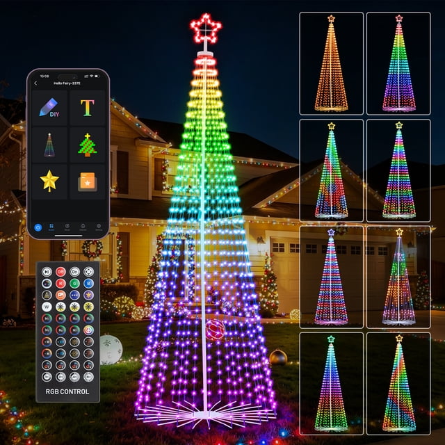 12FT Prelit Smart Outdoor Christmas Cone Tree, 832 RGB Color Changing ...