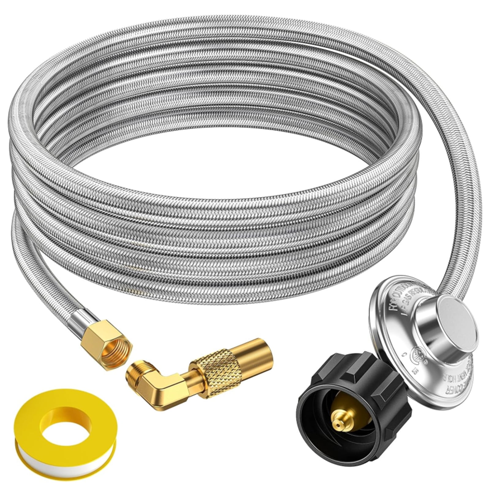12FT Propane Adapter Hose with Regulator to 5-40lb Propane Tanks, QCC1 to 3/8 Female Flare Nut & Adapter for Blackstone Griddle 17/22'', Heater,Weber Grill Conversion Kit Replacement