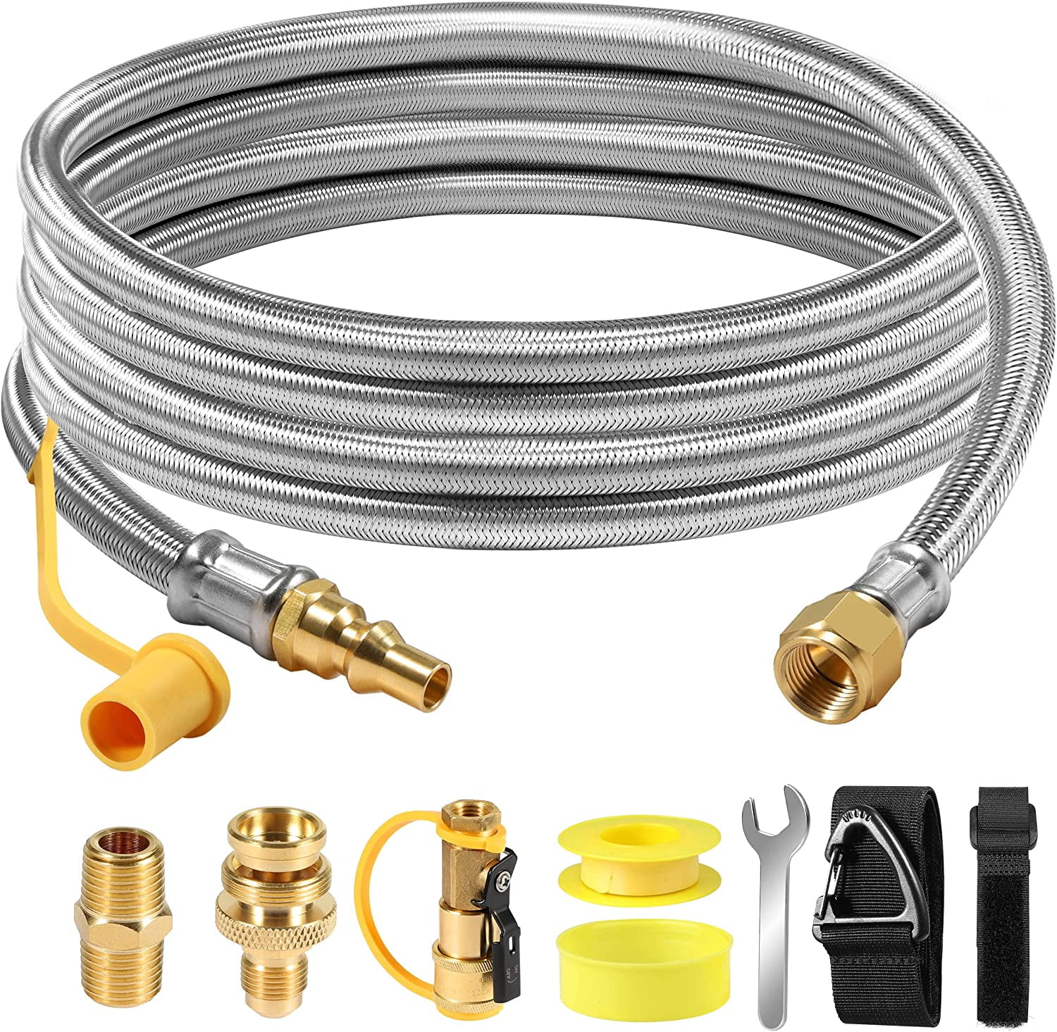 12FT RV Quick Disconnect Propane Hose with Safety Shutoff Valve for