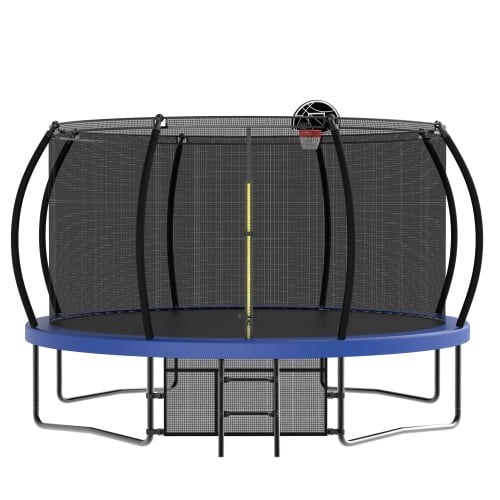 12FT Recreational Kids Trampoline with Safety Enclosure Net & Ladder, Outdoor Recreational Trampolines