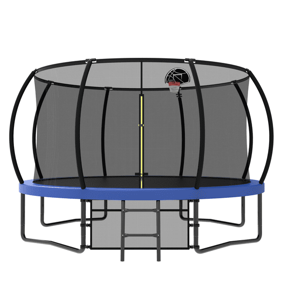 12FT Recreational Kids Trampoline with Safety Enclosure Net & Ladder, Outdoor Recreational Trampolines