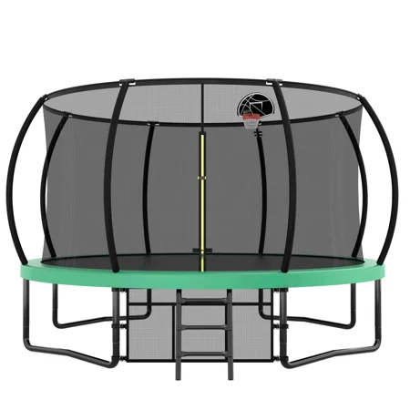12FT Recreational Kids Trampoline with Safety Enclosure Net & Ladder, Outdoor