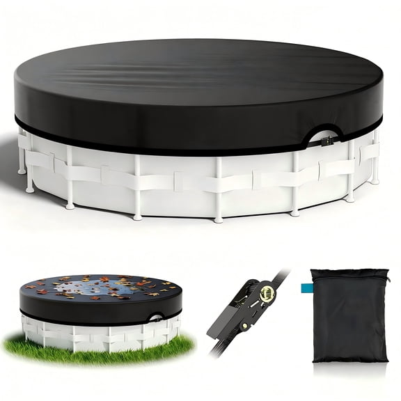 Seralis 12' Round Pool Cover with Winch & Cable Solar Cover for Above Ground Pools UV Resistant Waterproof Black