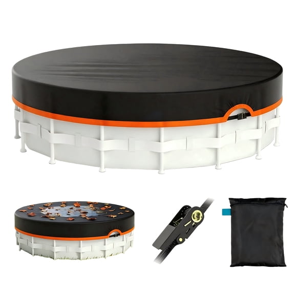 Seralis 12' Round Pool Cover with Winch & Cable Solar Cover for Above Ground Pools UV Resistant Waterproof Orange