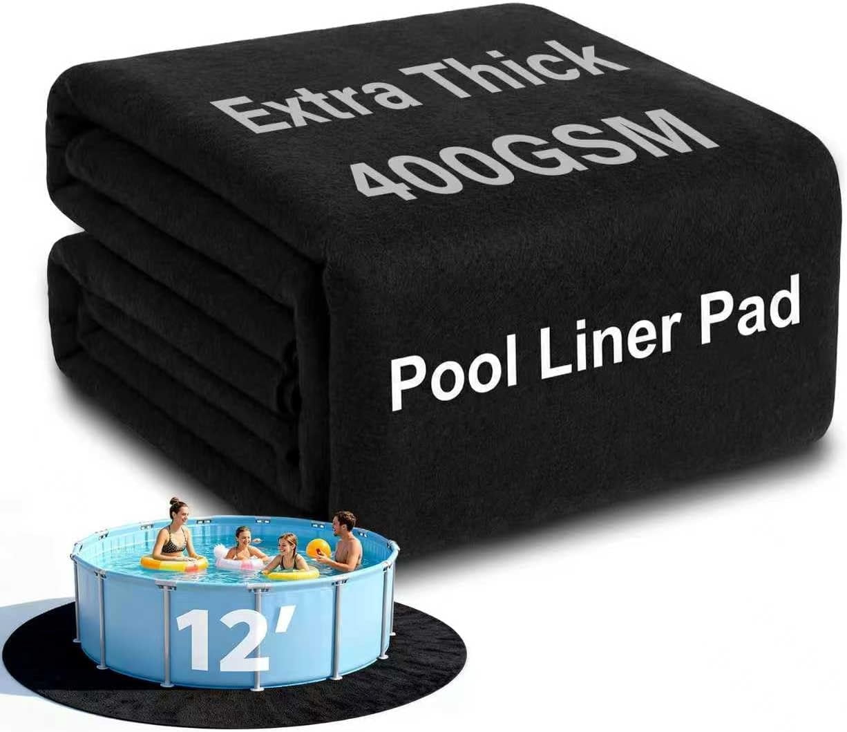 Pool Bottom Padding 12FT Round Pool Liner Pad, 400G/M² Extra Thick Black Pool Pads for ...