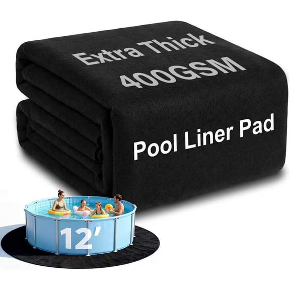 12FT Round Pool Liner Pad, 400G/M² Extra Thick Black Pool Pads for Above Ground Pool, Heavy Duty Pool Liner Pad Geotextile Material Pool Liner Puncture-Proof Pool Bottom Padding(12'Round)