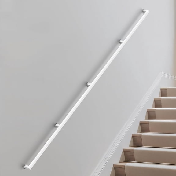 12FT Square Tube Handrail for Indoor Stairs,White Metal Stair Railing,Wall Mount Stair Railing,Morden Industrial Handrail,500lbs Load,Loft Porch Deck Safety Rail,Non-Slip for Seniors,Pregnant