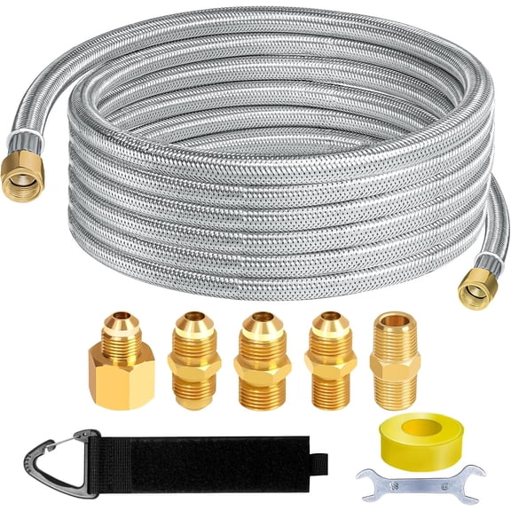 12FT Stainless High Pressure Braided Propane Hose Extension With Conversion Coupling - 3/8" Flare to Male Flare, NPT for Heater, Grill, Fire Pit