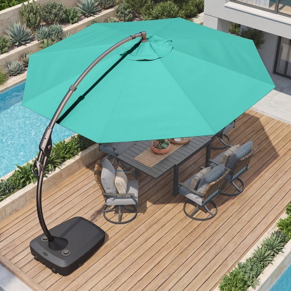 EVERITE Napoli 12ft Round Sunbrella Cantilever Patio Umbrella with Base,CANVAS ARUBA
