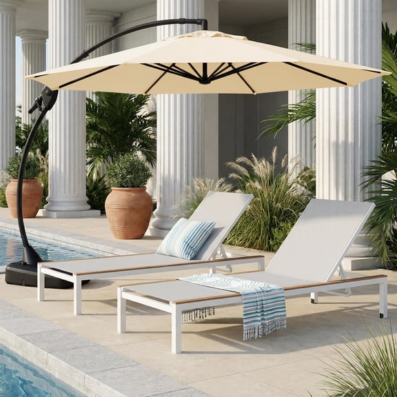 EVERITE Napoli 12ft Round Sunbrella Cantilever Patio Umbrella with Base,CANVAS FLAX