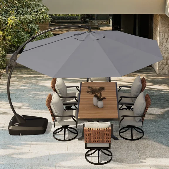 12FT Sunbrella Offset Umbrella - Patio Garden Use,Gray