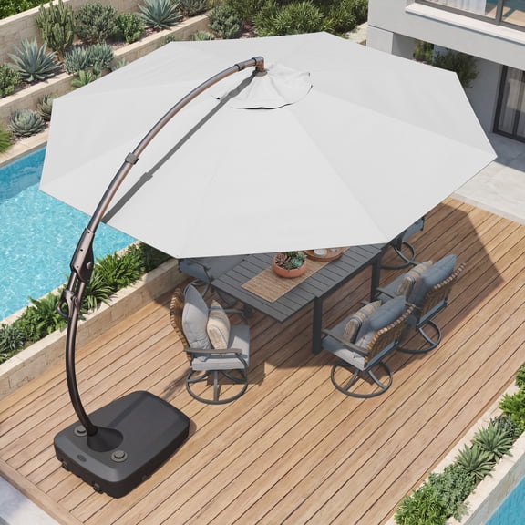 EVERITE Napoli 12ft Sunbrella Cantilever Umbrella with Base, Round Offset Patio Umbrella,CANVAS CANVAS
