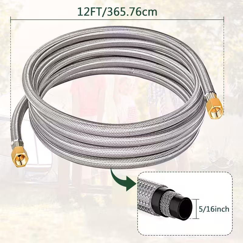 12FT Tainless Propane Hose Extension with 3/8" Female Flare Connectors
