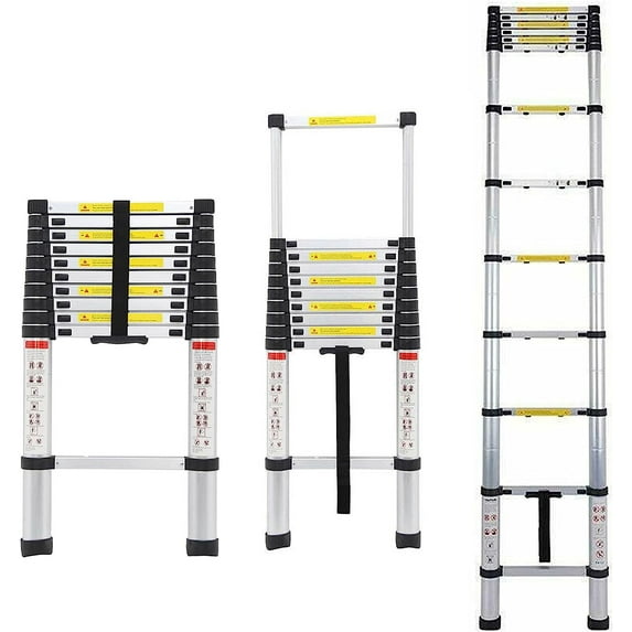 12FT Telescoping Ladder Aluminum Extension Folding Ladder Rubber Feet Multi Purpose Loft Ladder Attic Ladder Compact Ladders for Home, Heavy Duty 330lbs Max Load Capacity, Collapsible Ladders - 3.8M