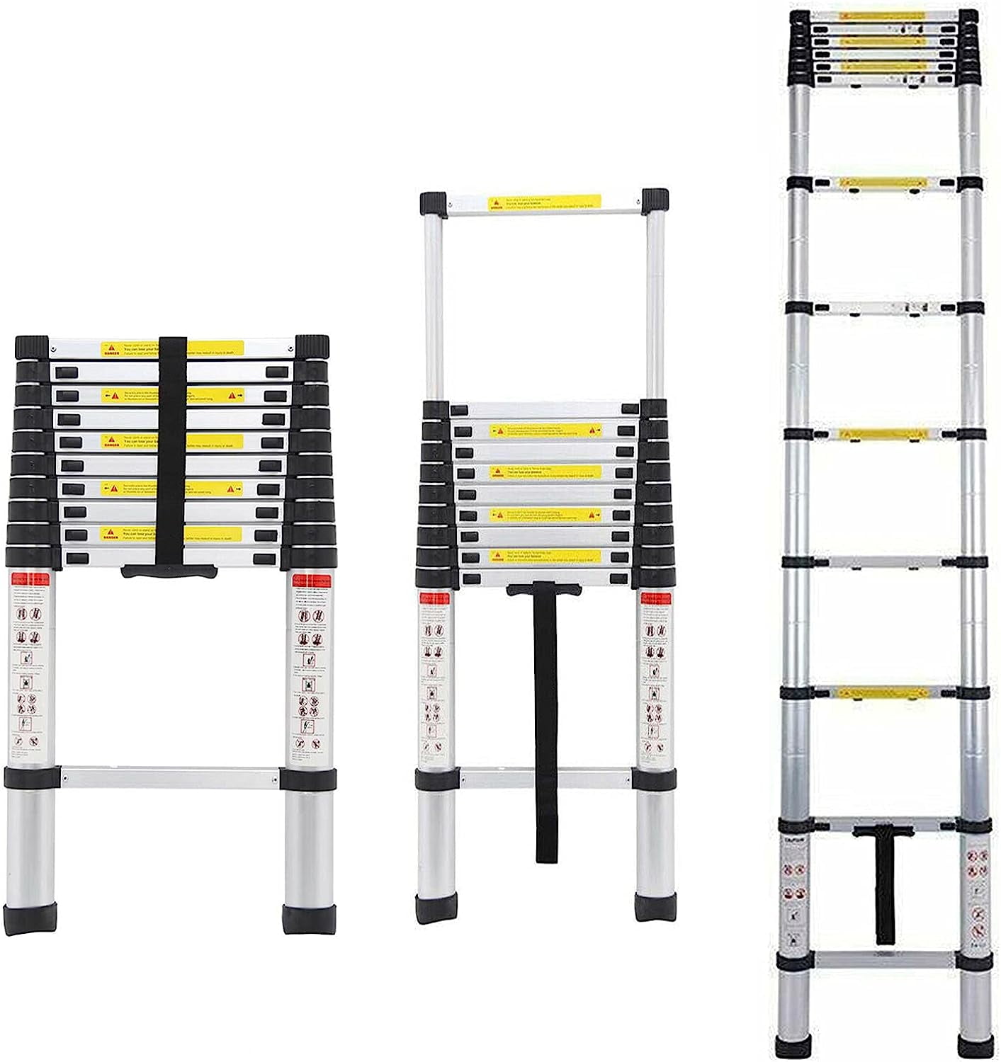 12FT Telescoping Ladder Aluminum Extension Folding Ladder Rubber Feet