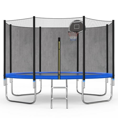 12FT Trampoline with Basketball Hoop for Kids and Adults, SEGMART Upgrade Outdoor Trampoline with Safety Enclosure Net, Heavy Duty Backyard Trampoline for Lawn Garden Yard, ASTM Approved
